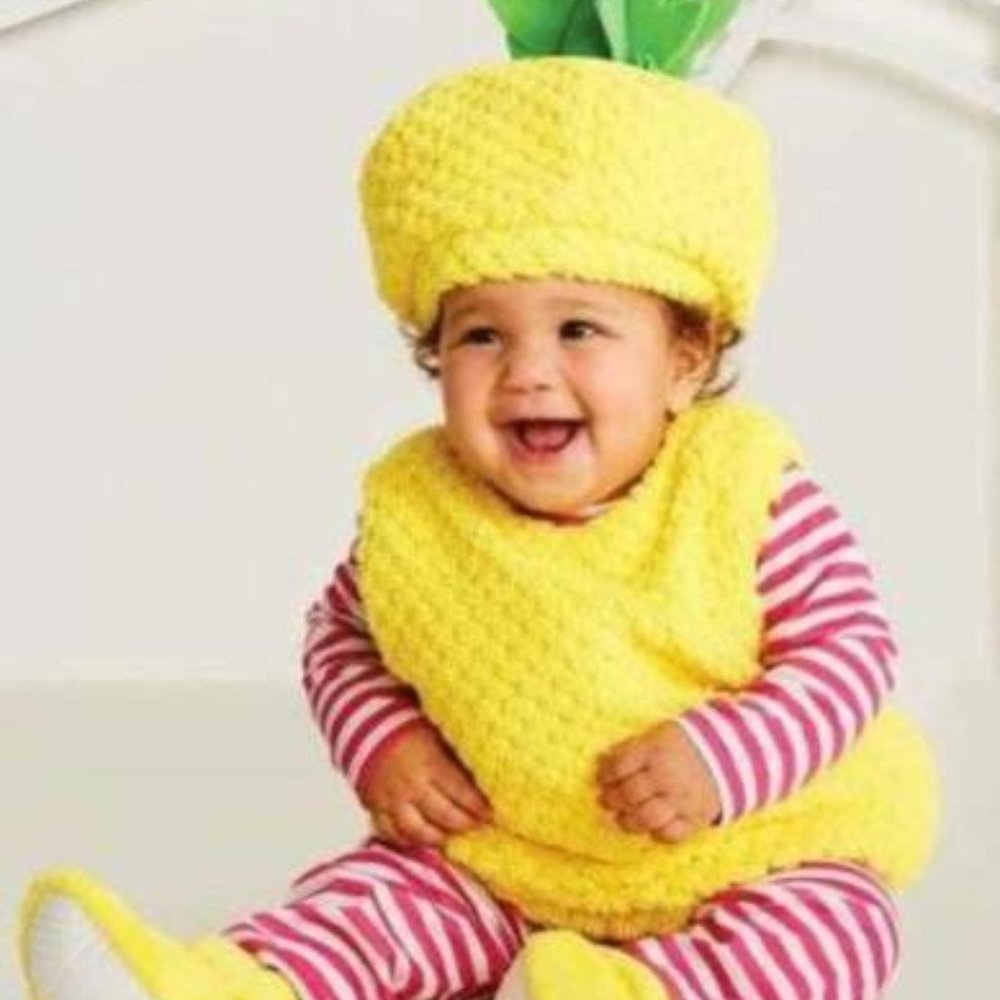 Pineapple Halloween Costume 12/18 months Yellow Pink Plush 6 Pc Girls Toddler